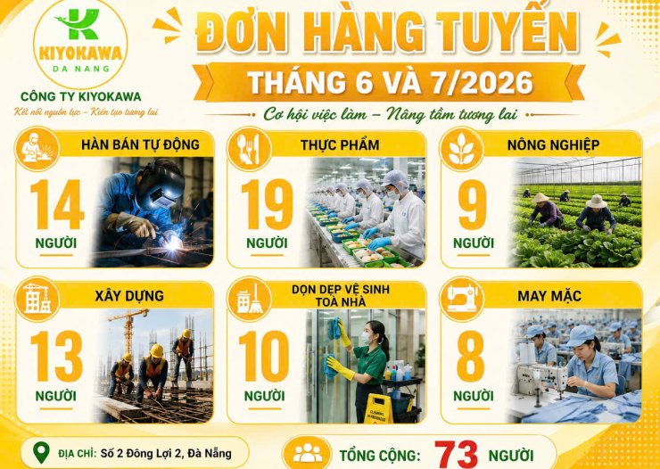 ĐƠN HÀNG NHẬT BẢN TUYỂN DỤNG  -THÁNG 6 VÀ 7 NĂM 2026